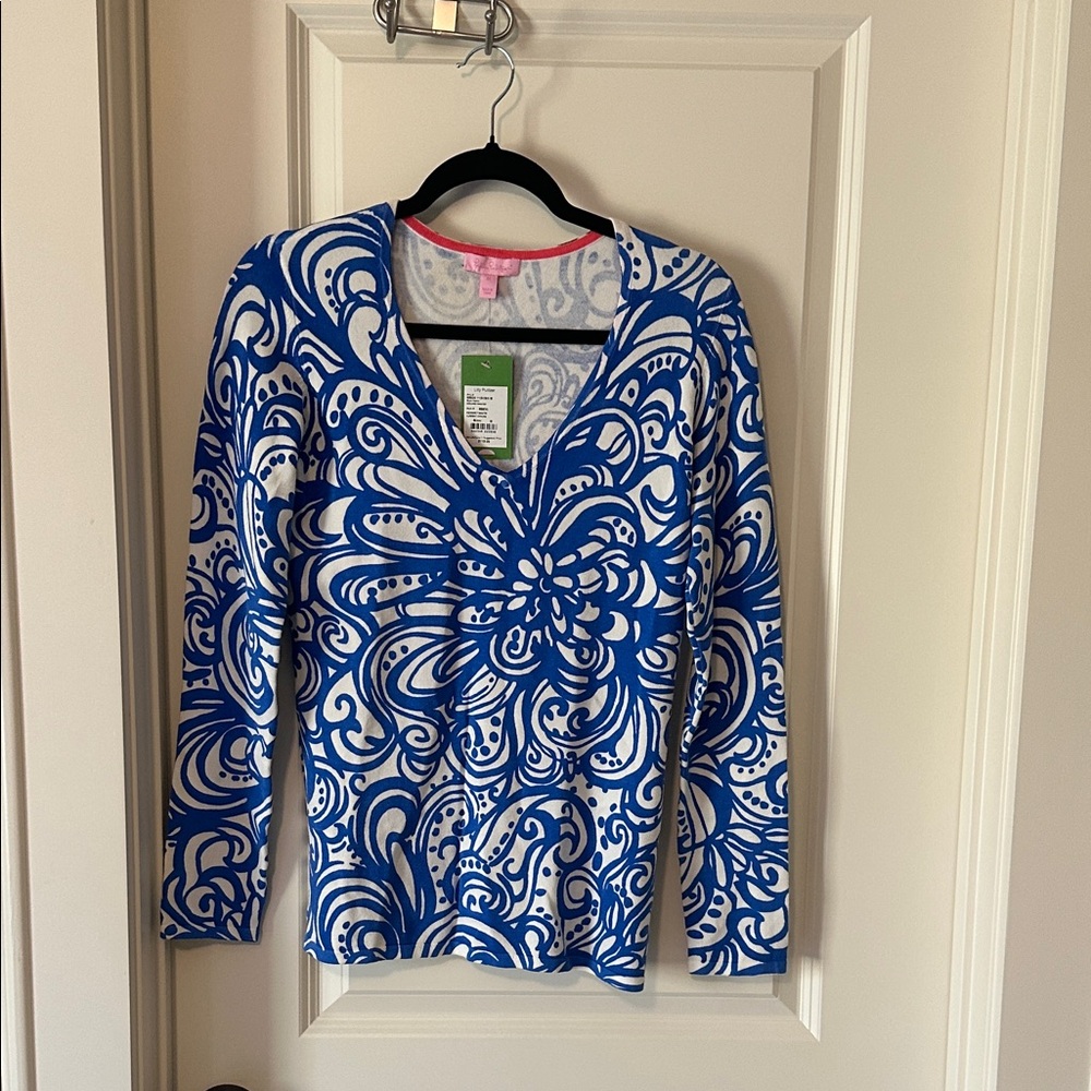 Lilly Pulitzer Blue and White Swirl Long Sleeve Top